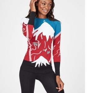 Sweaty Betty Ski Base Layer Top. size S. Ski scene jacquard